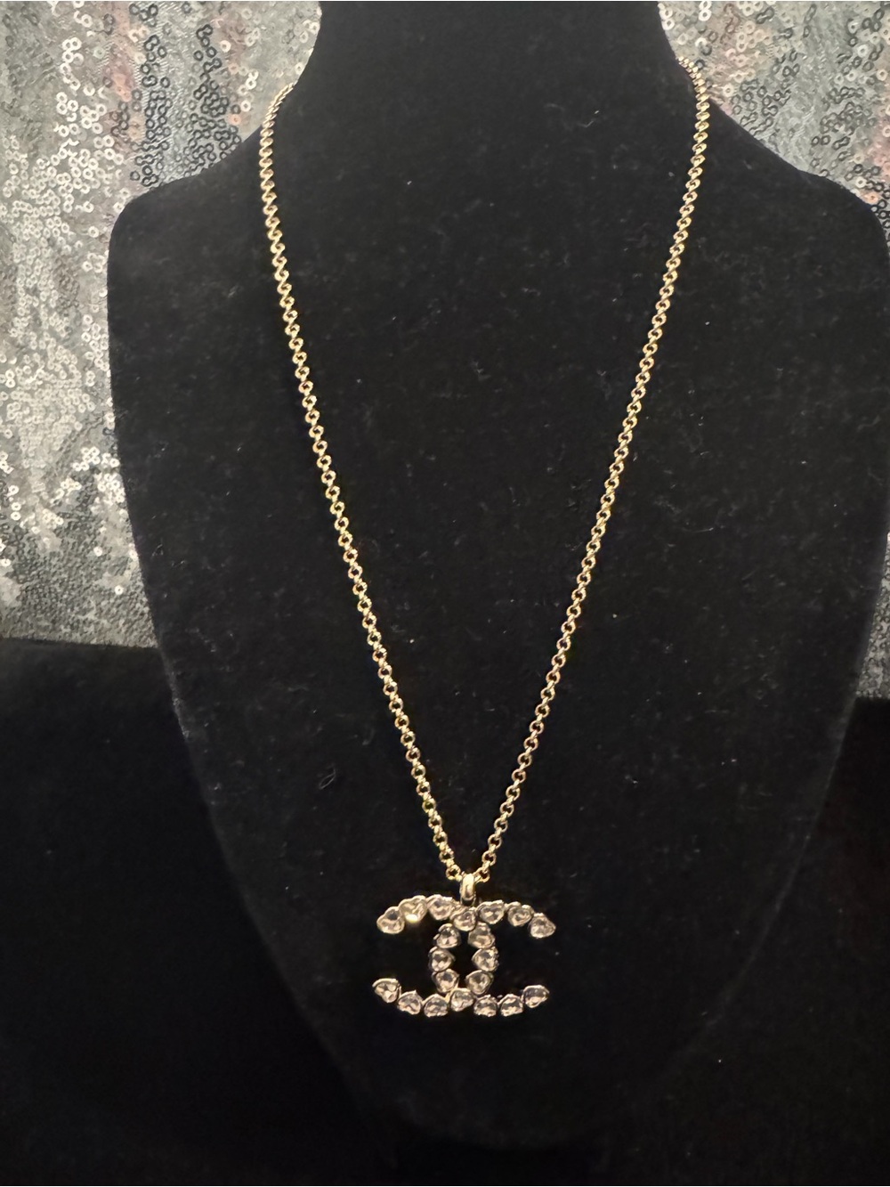 CHANEL Gold-Tone Crystal CC Pendant Necklace